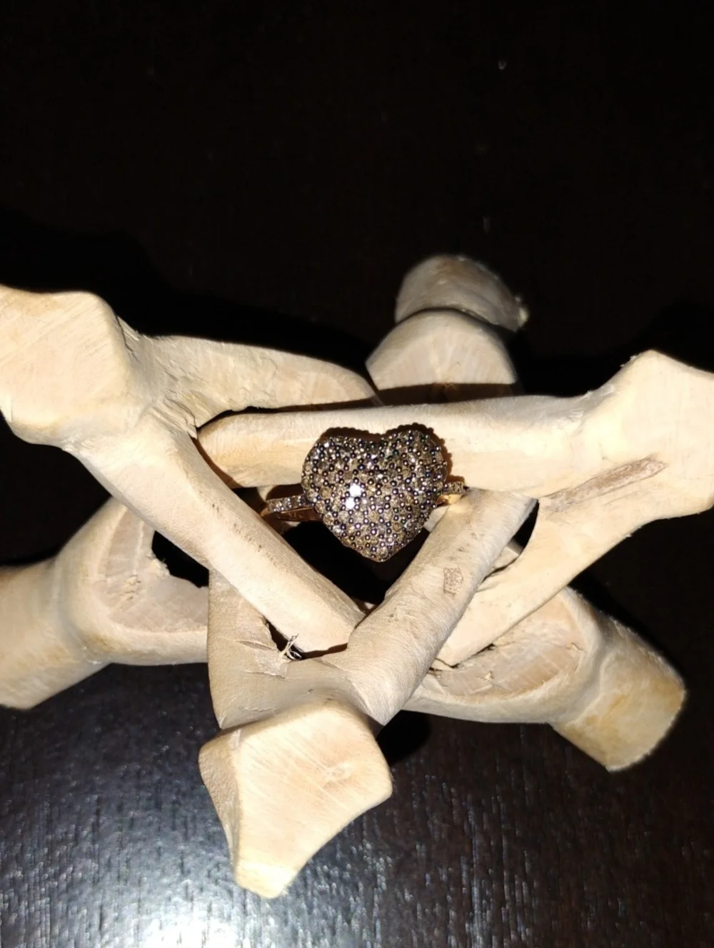 Natural Champagne Diamond Heart Ring In Rose Gold Vermeil Over 925 Silver